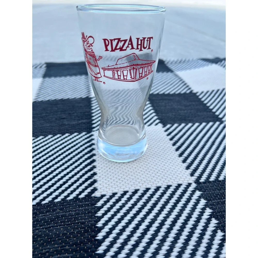 Vintage Pizza Hut Pizza Pete Mascot Red Roof Logo Pilsner Glass 6 Inch Retro